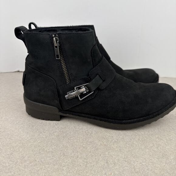 Women’s Black Ugg Cheyne Ankle Waterproof Leather‎ Boots Buckle Size 8.5 - Picture 9 of 10